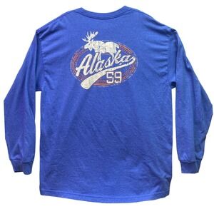 Alaska Shirt Mens Extra Large Blue Spell Out Moose Long Sleeve Everyday